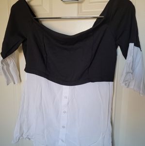 Venus Bell Shaped Half Sleeve Black & White Blouse